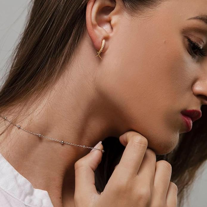Freekiss Herringbone Necklace for Women,Dainty Gold Necklace,14k Gold Plated Snake,Gold Chain Choker Necklaces,Simple Gold Layered Necklaces,Gold Jewelry Gift for Women