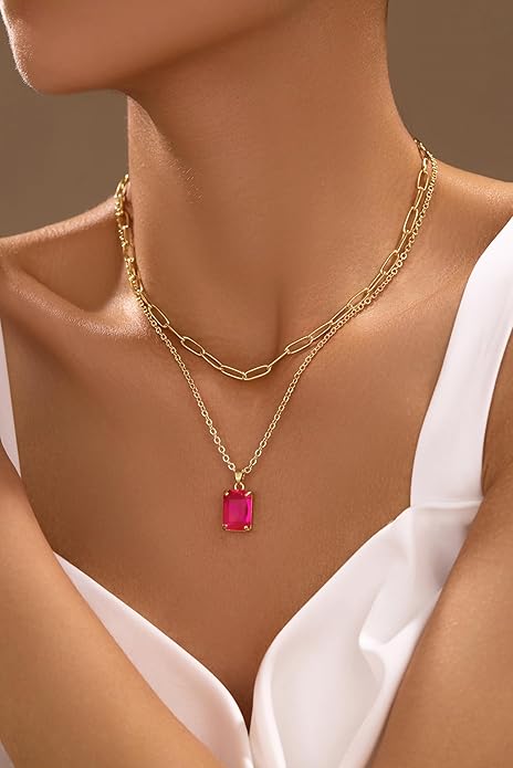 Gold Layered Pendant Necklaces for Women 14k Gold Plated Crystal Choker Necklace Paperclip Rhinestone Necklace Party Prom Jewelry