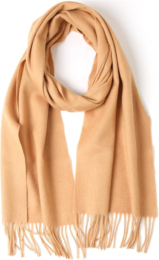 WASALUYA Wool Scarf for Women & Men, 100% Wool Scarves Wrap Shawl with Tassels, Elegant Soft Winter Scarf for Fall and Winter