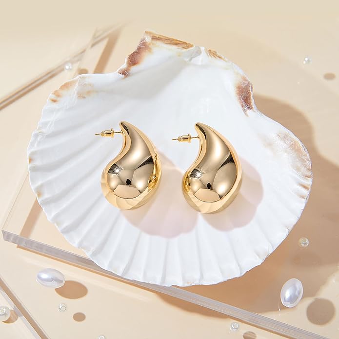 Gacimy Teardrop Earrings Dupes for Women 14K Gold Plated, Chunky Drop Earrings for Women with 925 Sterling Silver Post