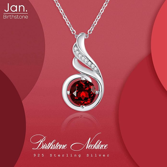 TANGPOET Birthstone Gemstone Necklaces for Women 925 Sterling Silver Dainty Pendant Jewelry Valentines Mothers Day Christmas Birthday Gifts for Mom Girlfriend Wife Daughter