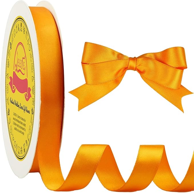 LEEQE Double Face Autumn Orange Satin Ribbon 5/8 inch X 50 Yards Polyester Autumn Orange Ribbon for Gift Wrapping Very Suitable for Weddings Party Invitation Decorations and More