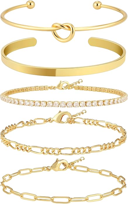 AOZEL Gold Plated Bracelets for Women Stack,Bangle Cuff Bracelet Set Non Tarnish Jewelry for Women Trendy