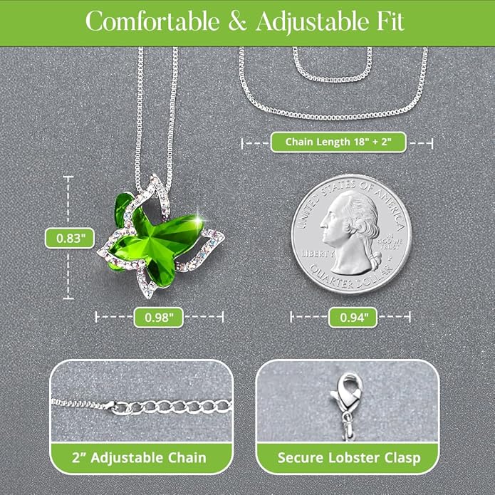 Gift Butterfly Birthstone Crystal Necklace, Silver Tone with 18”+2” Chain, Necklace for Mother’s Day Anniversary Birthday Gifts for Women and Daughter