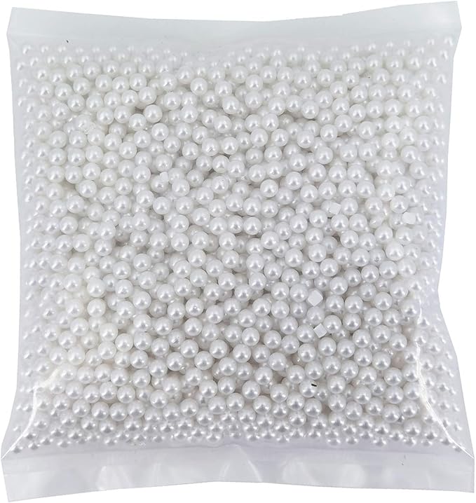 INSPIRELLE 2600pcs White Undrilled ABS Art Faux Pearls for Vase Fillers, 6mm No Hole Makeup Beads to Hold Brush Eyeline, Imitation Round Pearl Beads for Table Scatter Home Wedding Decoration