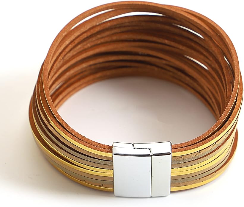 hotoo Handmade Layered Leather Bracelets Wrap for Women Stackable Chunky Colored Men Cuff Bracelet Wristband Bangle Gifts
