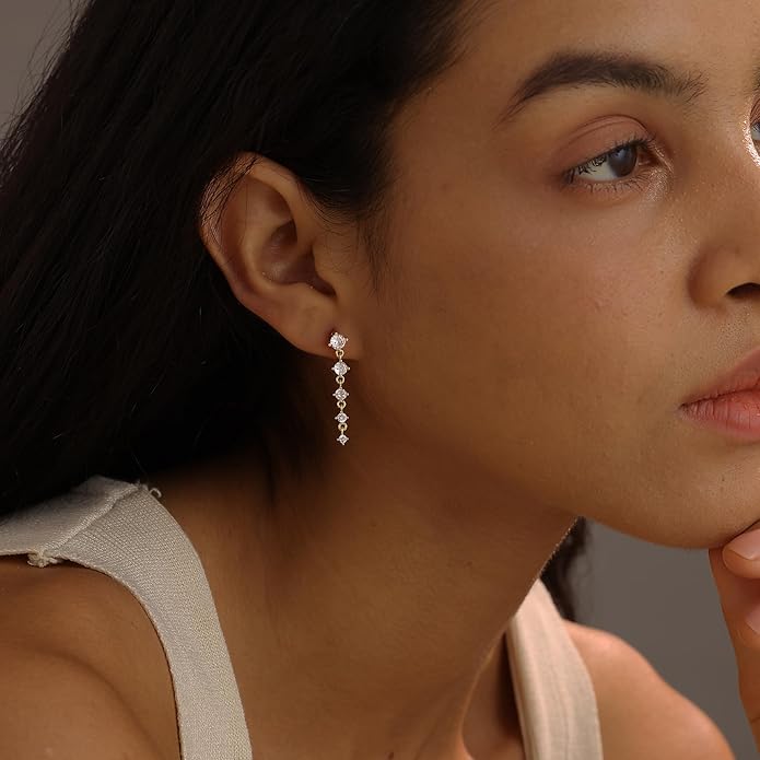 14K Gold Plated Butterfly Dangle Earrings for Women - Dainty, Trendy, Hypoallergenic CZ Drop Earrings - Simple Long Dangling Jewelry