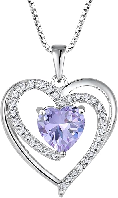 FJ Love Heart Necklace for Women 925 Sterling Silver Birthstone Pendant Anniversary Birthday Jewelry