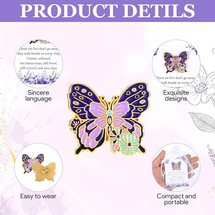 MveLwodx Funeral Favors for Guest Celebration of Life Favors Butterfly Pins Brooches Organza Bags Thank You Cards for Memorial Party Supplies Guest Family Friends Return Favors Funeral Gifts