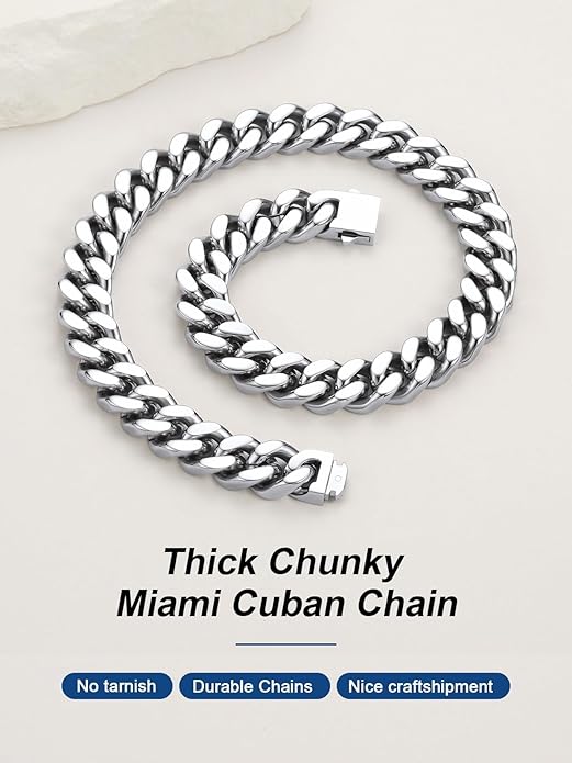 ChainsPro Chunky Cuban Link Chain Necklace for Women,Stainless Steel Silver/Gold Plated Thick Choker, 5/12/14mm Width,18" and 20" Punk Hip Hop Trendy Jewelry Gifts