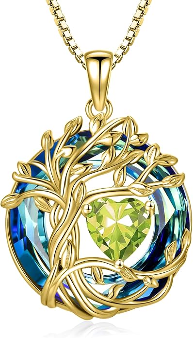 TOUPOP Christmas Gifts Tree of Life Birthstone Necklace 925 Sterling Silver Pendant Austrian Crystal Jewelry Anniversary Birthday Gifts for Women Mom Her Wife
