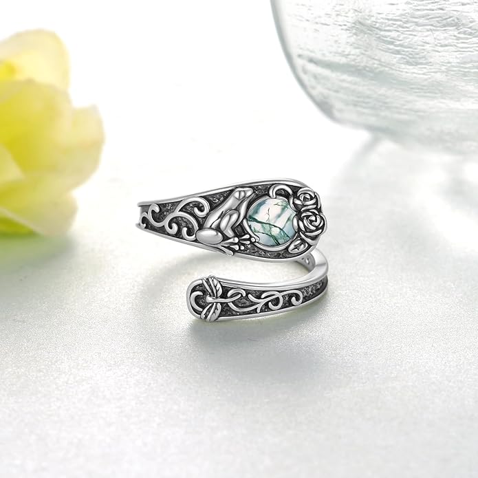 Spoon Rings for Women 925 Sterling Silver Mushroom/Phoenix/Snake/Cardinal/Octopus/Tree of Life/Sunflower/Highland Cow/Dragonfly/Dragon/Horse/Sea Turtle/Frog Rings