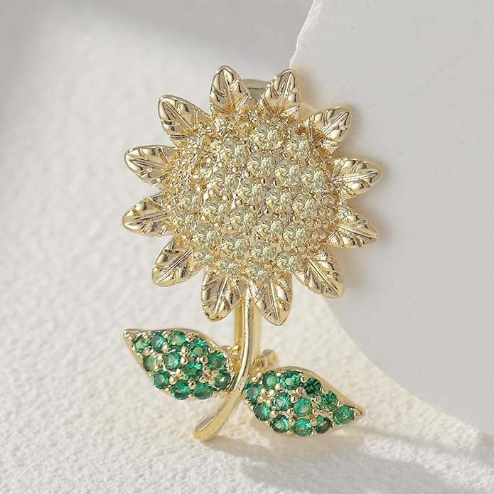 Flower Brooch for Women Girls Flower Rhinestone Brooch Gold Plated Lapel Pin Clothing Accessory Wedding Gift Fashion Jewelry for Mom Wife