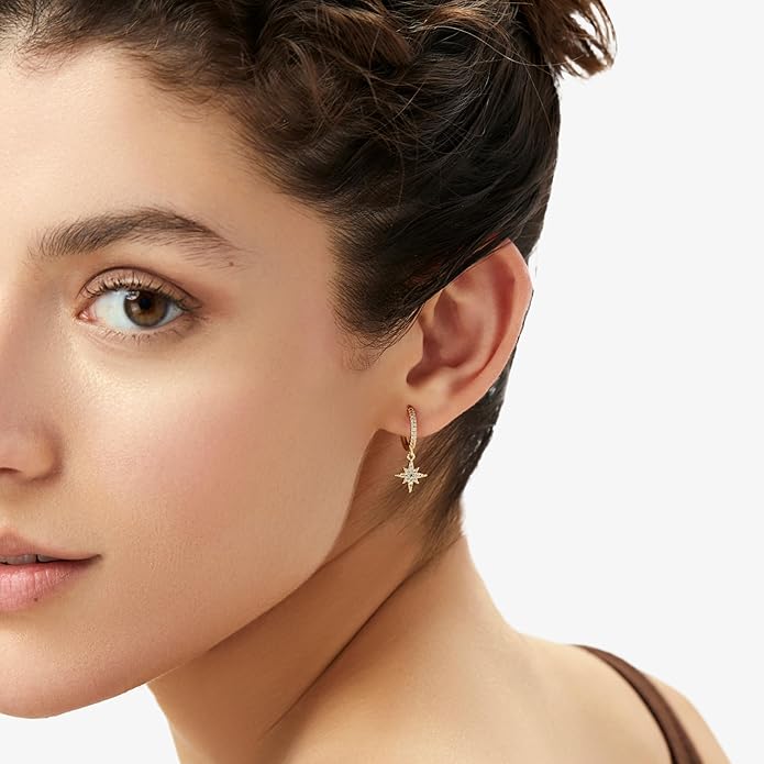 Ana Luisa Huggie Hoop Earrings - Solitaire Pendant Charm Earring - Dainty Hoop Pendant Earrings in 14K Gold Plated and Silver Rhodium Plated - Hypoallergenic, Water-Resistant, and Tarnish-Free