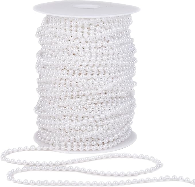 YoungJewl 4mm Crafts Faux Pearl Beads Garland Pearl Bead Roll Strand of Pearls to Decorate Floral Centerpieces Wedding Party Favor Christmas Tree(131 Feet White)