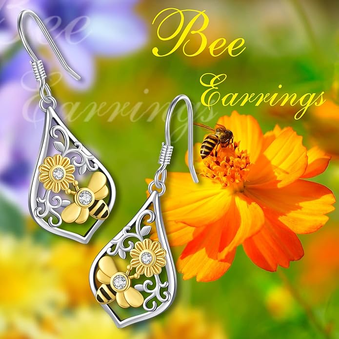 Sterling Silver Tree of Life/Flower/Bee/Animals/Cat/Hummingbird Dangle Earrings Moonstone Turquoise Drop Leverback Earrings Jewelry Gifts