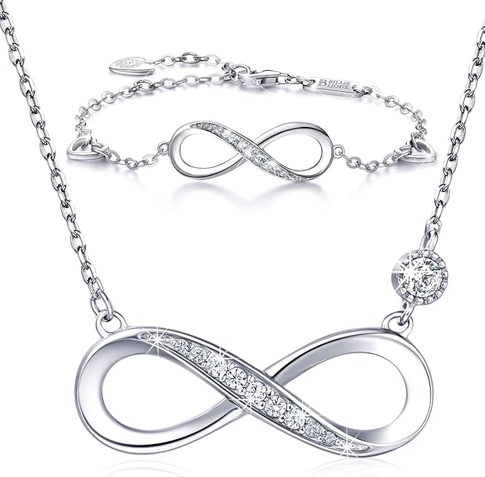 Billie Bijoux 925 Sterling Silver Necklace Bracelet Jewelry Sets Infinity Love Jewelry Sets White Gold Plated Women Necklace Gifts for Women
