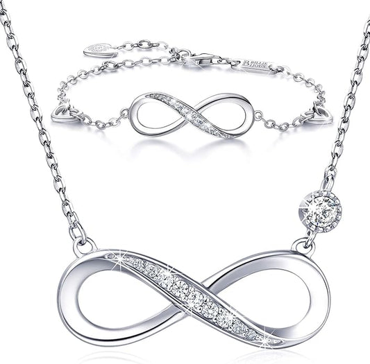 Billie Bijoux 925 Sterling Silver Necklace Bracelet Jewelry Sets Infinity Love Jewelry Sets White Gold Plated Women Necklace Gifts for Women