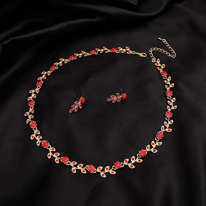 Austrian Crystal Rhinestone Choker Necklace Dangle Earring Link Bracelet Jewelry Set for Brides Bridesmaid Prom Costume Accessories for Women