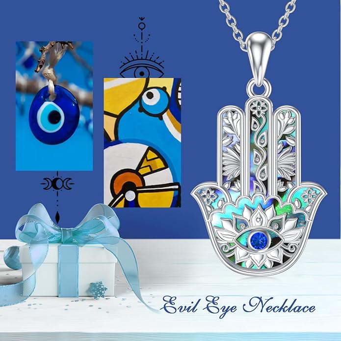 VONALA Silver Evil Eye Necklace for Women Hamsa Fatima Necklace Hamsa Hand Jewelry Gifts for Men