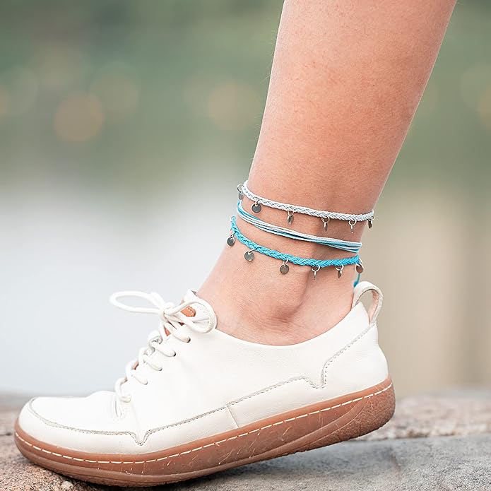 FANCY SHINY String Ankle Bracelets Waterproof Rope Anklets Braided Beach Boho Coin Anklets Cute Friendship Foot Jewelry for Women