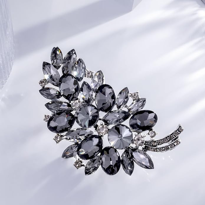 LAXPICOL Vintage Green Austrian Crystal Flower Leaf Bouquet Clusters Large Big Brooch Pin for Women Gold Tone