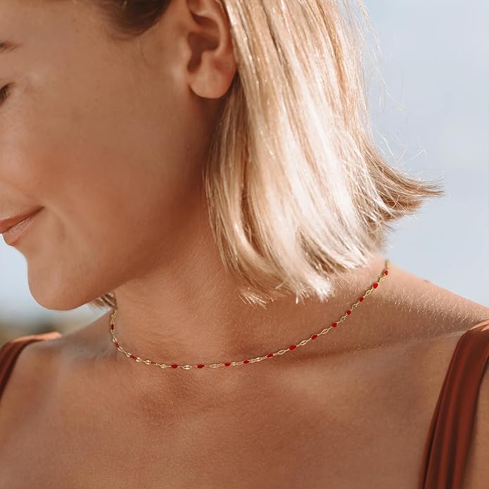 Gold Necklaces for Women Trendy, 14K Gold Plated Dainty Lip Chain Simple Choker Hypoallergenic Waterproof Boho Necklace Fashion Accessories Summer Jewelry for Women Gifts