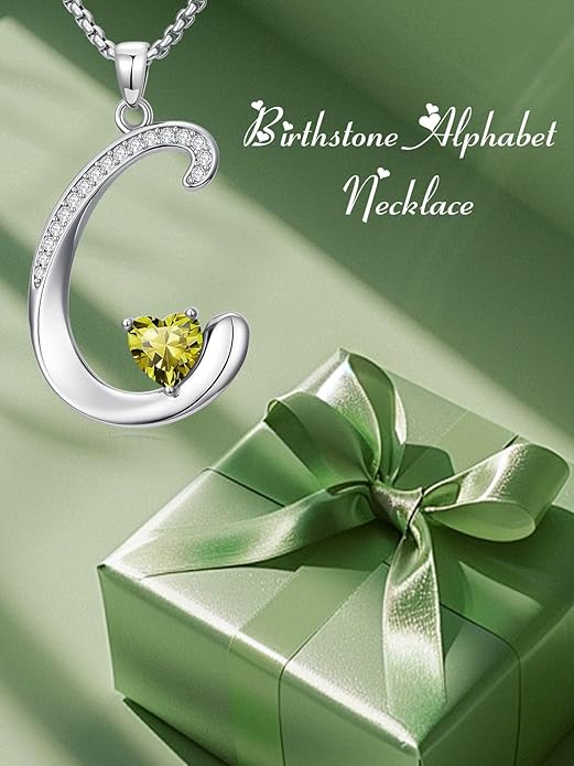 Christmas Gifts for Women Alphabet A to Z Initial Birthstone Pendant Necklaces for Women - 18k White Gold Plated Personalized Name Jewelry Valentine Mothers Day Birthday Gifts for Women Her Girlfriend