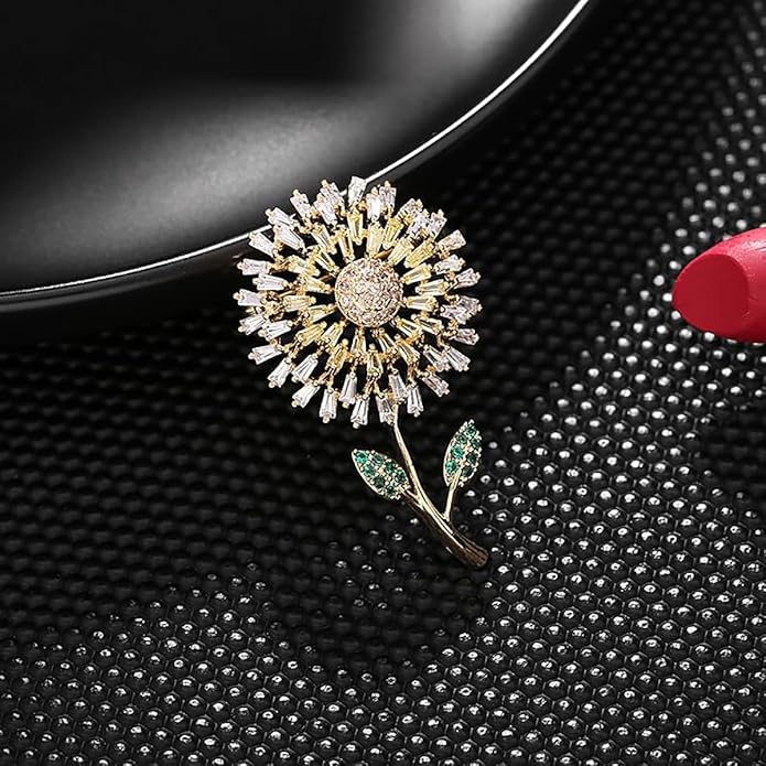 14K Gold Women Trendy Gold Brooch Accessory with Moissanite and Pearl, Decoration Sunflower Pin for Summer Fashion, Womens Brooches and Pins