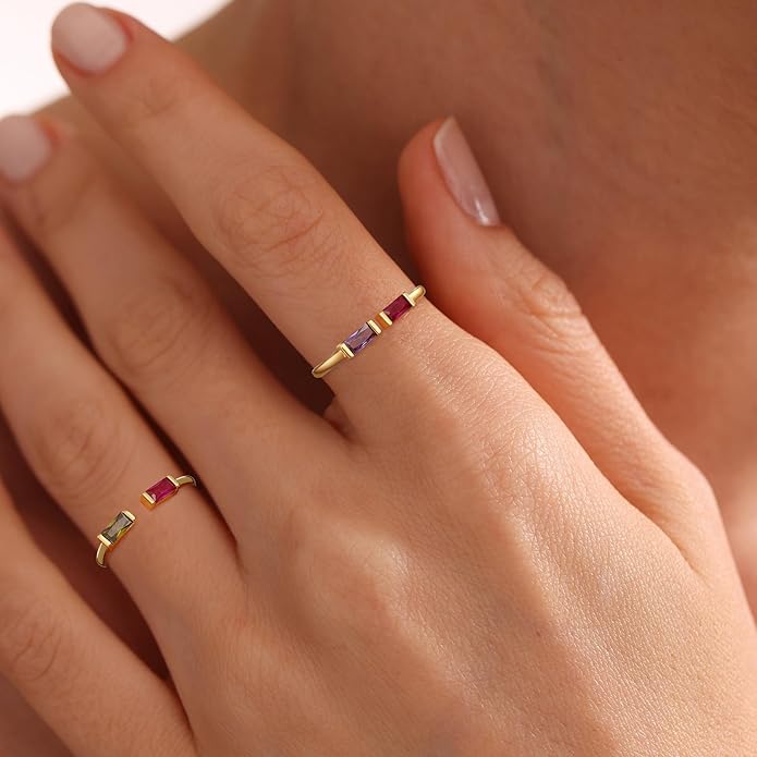 JSJOY Birthstone Rings for Women Dainty Emerald Blue Ring Birthday Gifts for Mom Her Gemstones CZ Ring for Teens Gold Rings That Don't Tarnish Adjustable Ring Jewelry Gifts