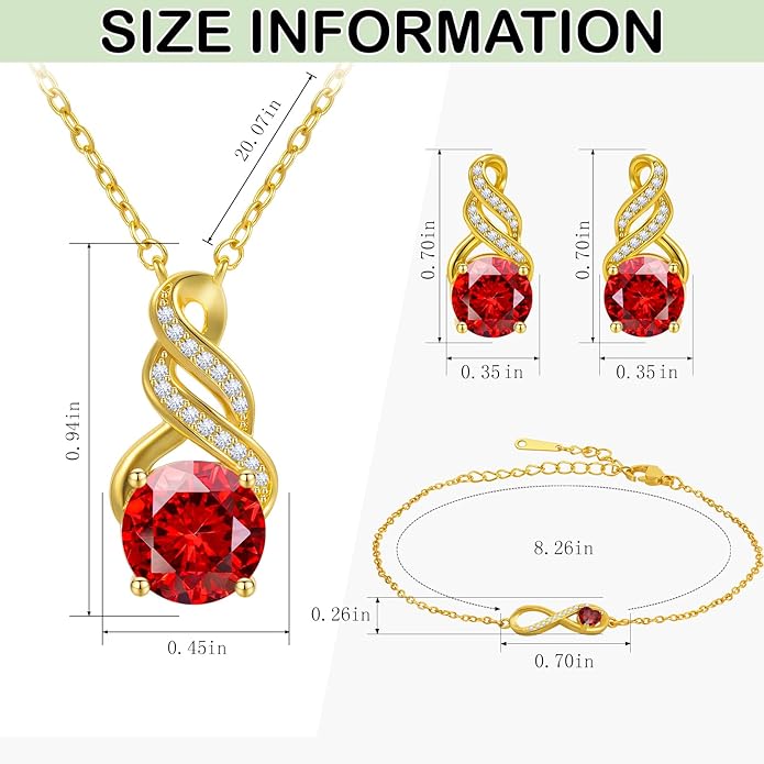 HNPHQT Jewelry Sets for Women-18K Gold Plated Dainty Birthstone Pendant,Trendy Necklace Earrings Infinity Bracelets Set,Ideal Jewelry Gifts for Her Mom