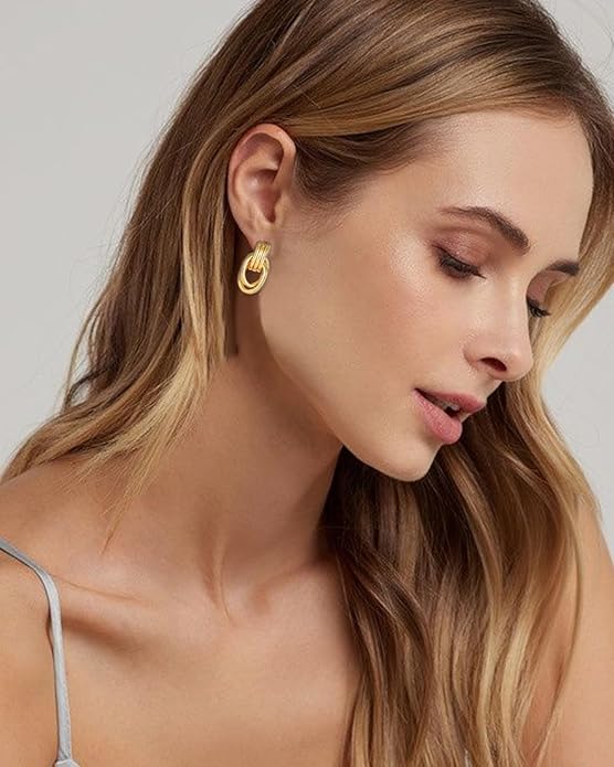 14K Gold Plated Knot Earrings for Women Gold Silver Earrings Heart Link Drop Dangle Earring Chunky Golden Knotted Statement Jewelry