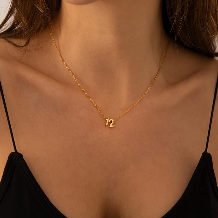 Number Necklace for Women Dainty 18K Gold Plated Pendant Necklace Charm Birth Month Personalized Jewelry Birthday Gift