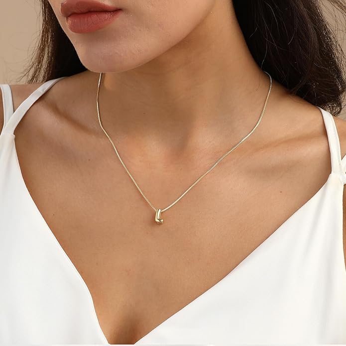Bubble Gold Letter Necklace for Women, 14k Gold Plated Balloon Initial Necklace, Dainty Gold Necklace for Women, Personalized Bubble Pendant Name Necklace, Fashion Accessories Trendy Jewelry