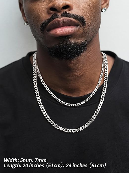FindChic Men Curb Chain Necklace 18K Gold Plated/Stainless Steel/Black Chunky Double Tight Cuban Link Hip Hop Neck Chains for Men Boys 3.5MM/5MM/6MM/7MM/9MM/12MM 14''-30'' 8 Length Options (Send Gift Box)