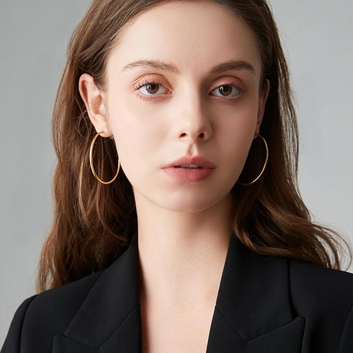 4 Pairs Silver Gold Hoop Earrings for Women | 14K Gold Plated Hoop Earrings Set Hypoallergenic Earring Lightweight Dangle Earrings Set