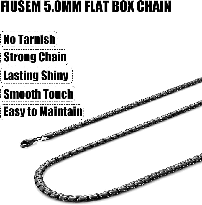 Fiusem Flat Box Chains for Men, 14k Gold Plated Stainless Steel Chain Necklace, 2.5/3/4/4.5/5mm Necklaces for Men and Women 16-28 Inch