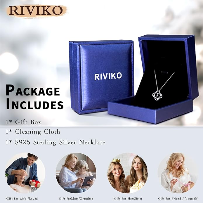 RIVIKO Love Knot Initial Necklace,925 Sterling Silver Letter Pendant Necklaces,Personalized Alphabet Jewelry Christmas Birthday Gifts for Women Wife Mom Friend