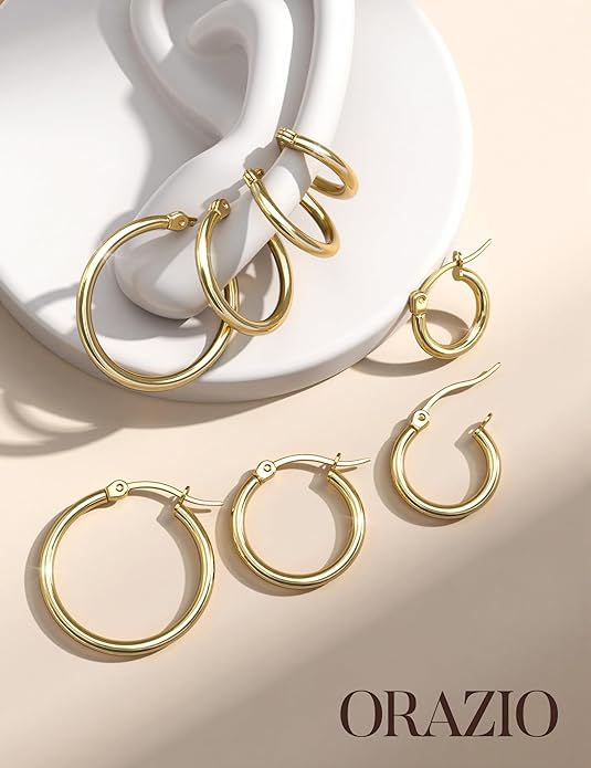 ORAZIO 4 Pairs Stainless Steel Hoop Earrings Set Cute Huggie Earrings for Women,10MM-20MM