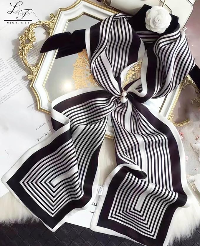 Hioyiwse Head Scarf Hair Neck Scarves For Women Purse Bag Scarfs For Handbags Silky Long Thin Satin Headscarf Fashion