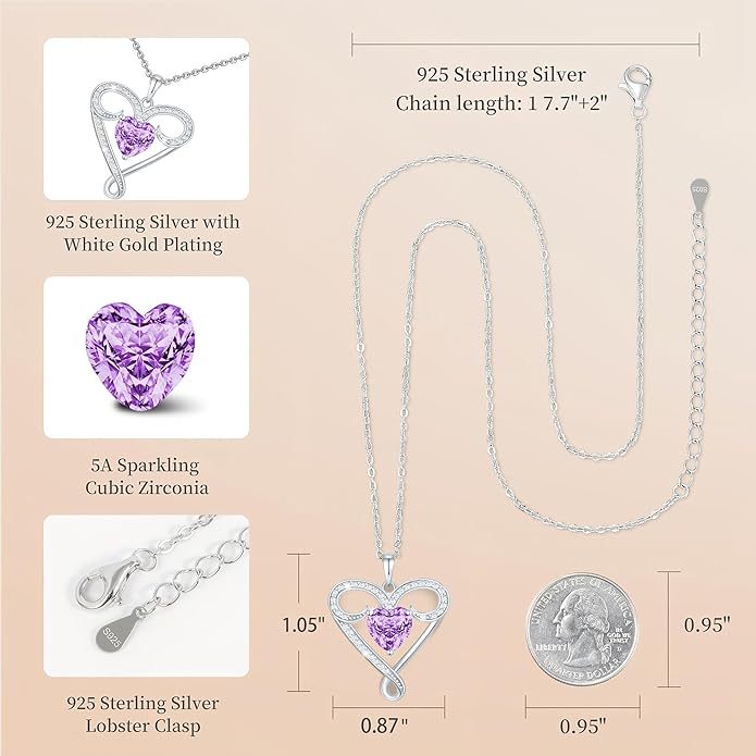 Infinity Necklace for Women, 925 Sterling Silver Heart Necklace with 5A Zircon, White Gold Plated Adjustable Chain, Gift for Valentine's Day, Birthday, Anniversary for Wife, Girlfriend, Mom