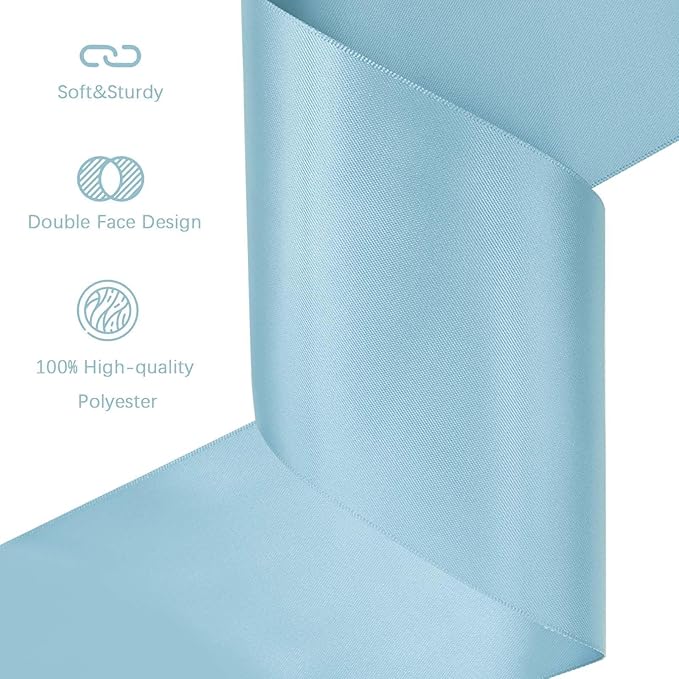 LEEQE Mist Blue Satin Ribbon 4 inch X 15 Yards Polyester Ribbon for Gift Wrapping Very Suitable for Weddings Party Hair Bow Invitation Decorations and More