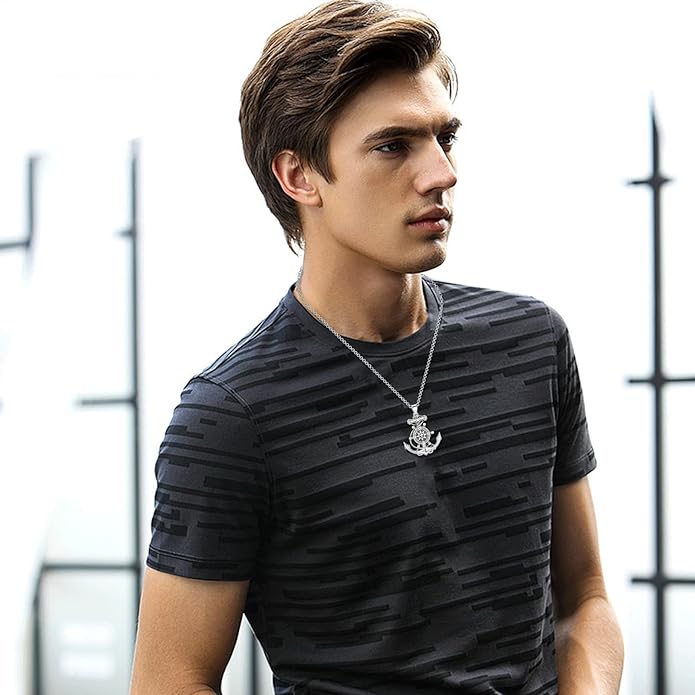 LES OSEWA Compass Necklace for Men Sterling Silver Compass Pendant Masonic Viking Necklace Travel Amulet Necklace Inspirational Graduation Jewelry Gifts for Women