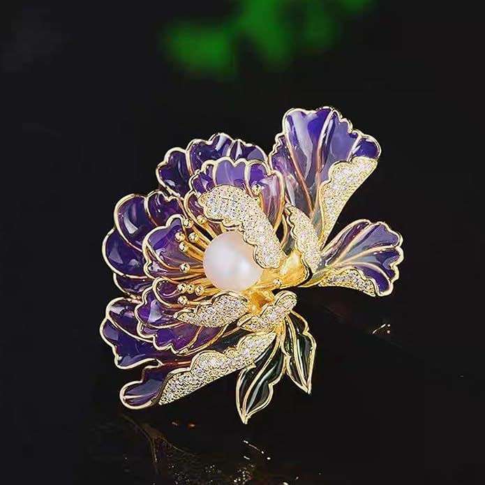 Vintage Botanical Flower Brooch for Women - An elegant crystal - inlaid metal pin accessory suitable for dresses, jackets, and scarves