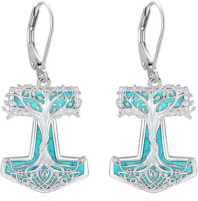 Eusense Sterling Silver Dangle Earrings for Women Tree of Life Animals Moonstone Turquoise Leverback Earrings Jewelry Gifts