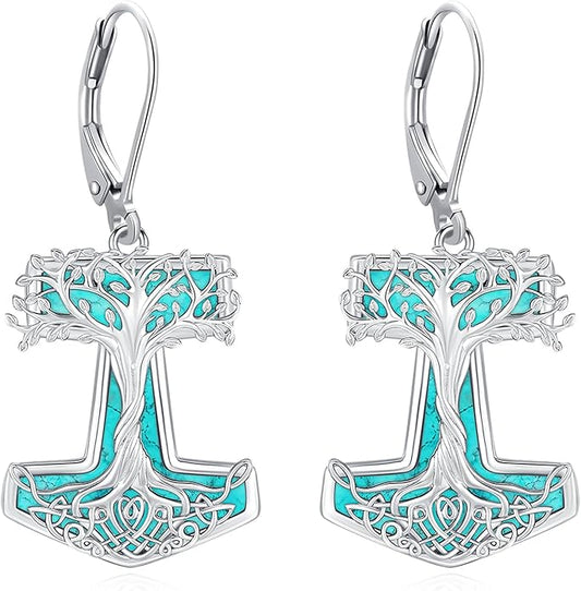 Eusense Sterling Silver Dangle Earrings for Women Tree of Life Animals Moonstone Turquoise Leverback Earrings Jewelry Gifts