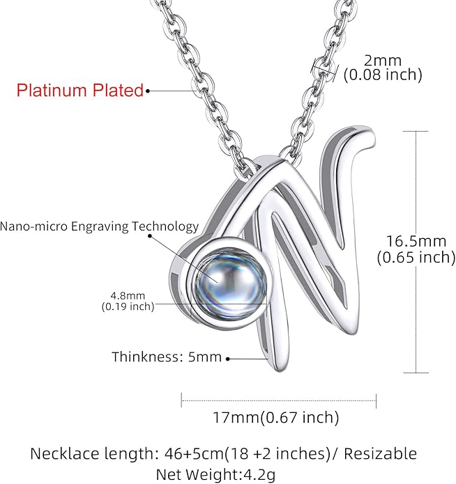 Custom4U Personalized Initial Picture Necklace for Women, Projection Necklace with Picture Inside, Gold/Silver Letter Pendant Necklace, Custom Photo Gifts for Mom Wife Birthday Valentines
