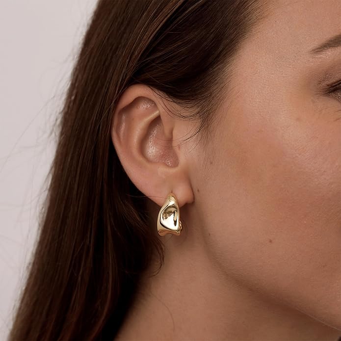 Kyerlyn Chunky Gold Earrings for Women, 14K Gold/Silver Plated Statement Geometric Dangle Drop Earrings Chunky Trendy Knot Stud Hypoallergenic Fashion Jewelry Gift