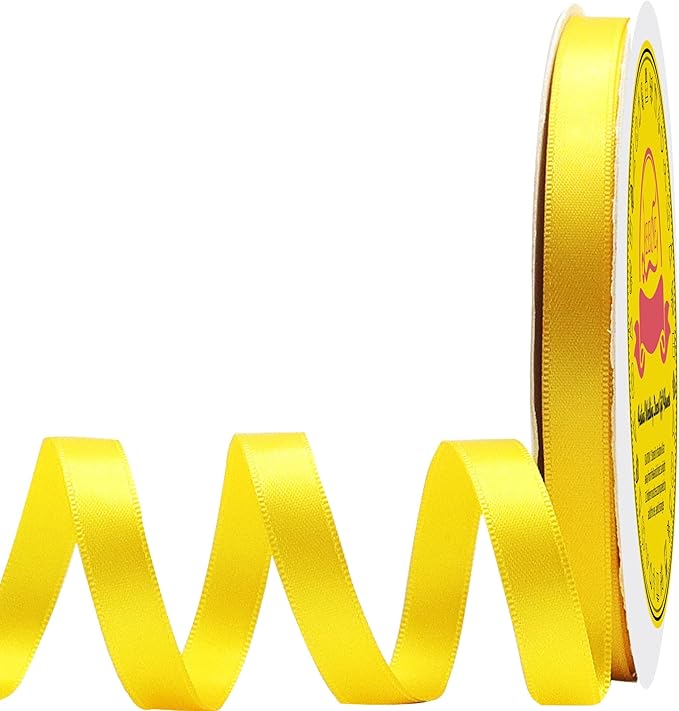 LEEQE Double Face Yellow Satin Ribbon 3/8 inch X 50 Yards Polyester Yellow Ribbon for Gift Wrapping Very Suitable for Weddings Party Hair Bow Invitation Decorations and More