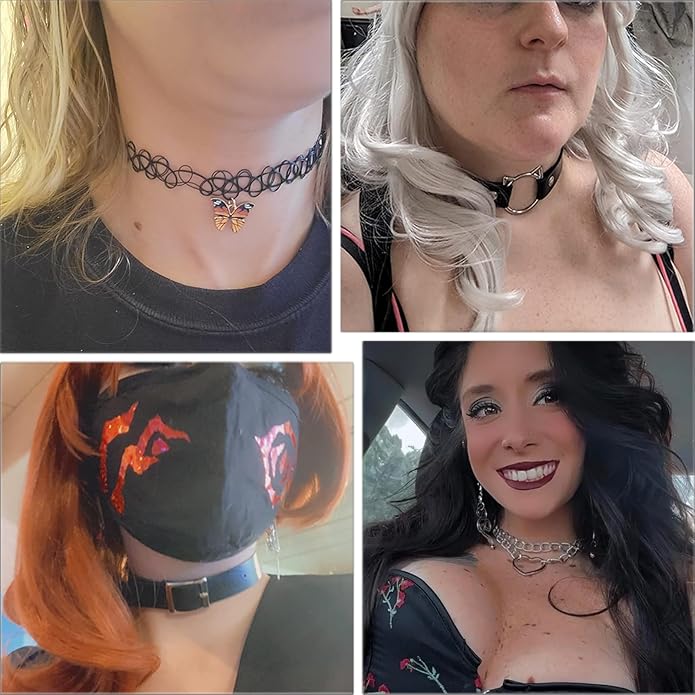 4 Pcs Choker Necklace For Women Black Adjustable Layered Velvet Leather Lace Collar Necklace Goth Jewelry Gifts